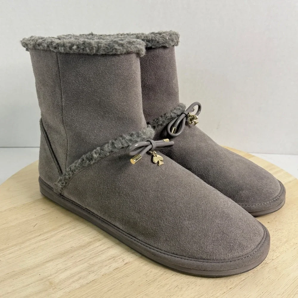 KATE SPADE Women's Boots Marie Faux Shearling Suede Leather Pull-On Shoes Size 9